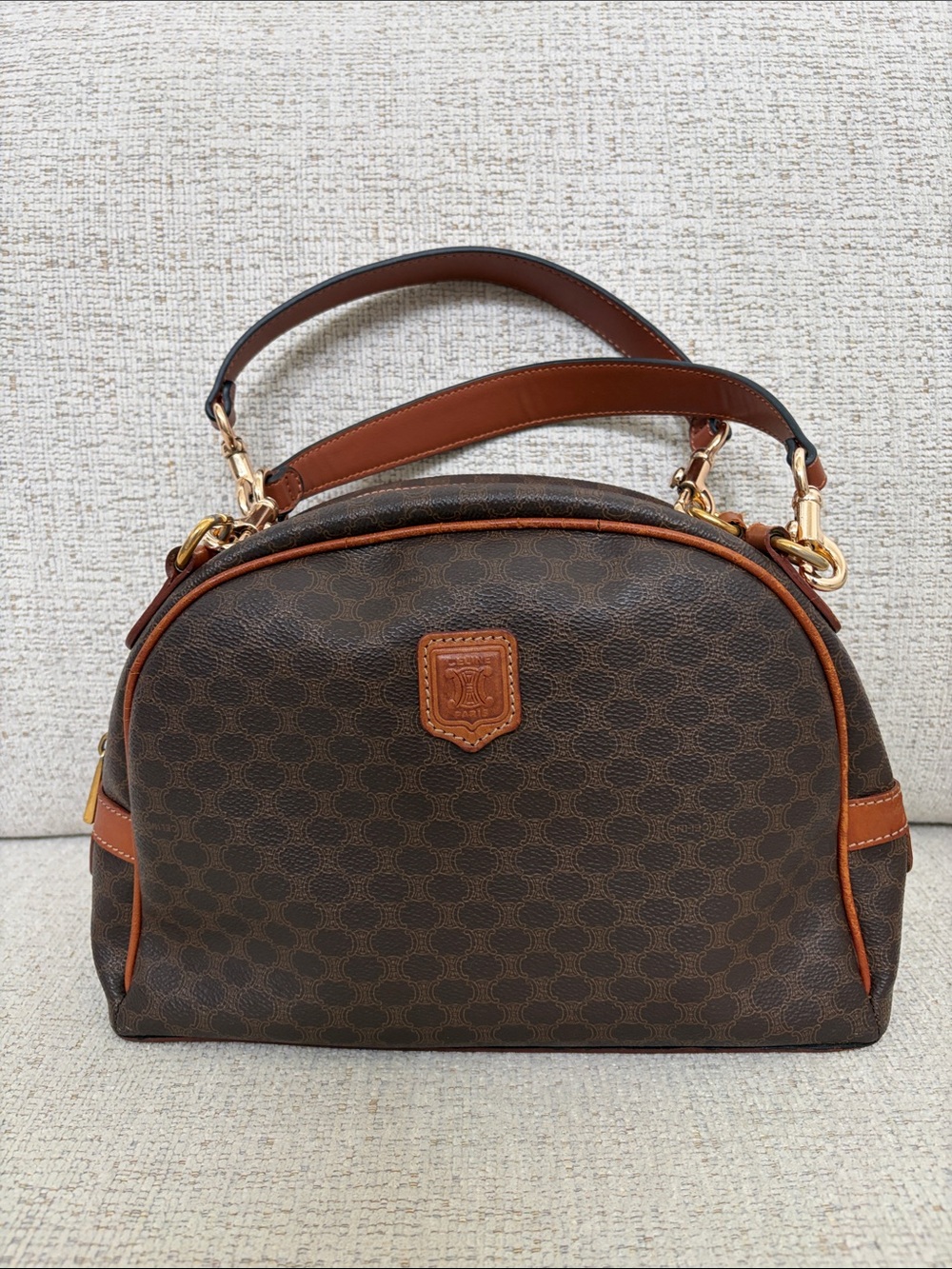 1994 Celine Triomphe Macadam Monogram Dome Satchel